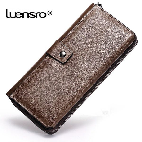 

wallets luensro genuine leather wallet men long purse casual day clutch card holder money bag vintage, Red;black