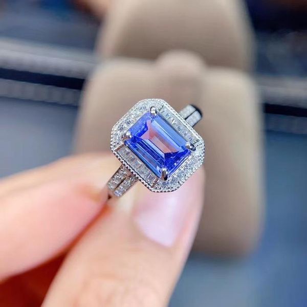 

cluster rings elegant anniversary gift super 100% real and natural tanzanite 925 sterling silver fine jewelry, Golden;silver