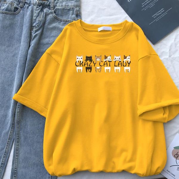 

women's t-shirt cartoons crazy cat lady printed female shirts brand summer t vogue crewneck short sleeved home s-xxxl women tshirt, White