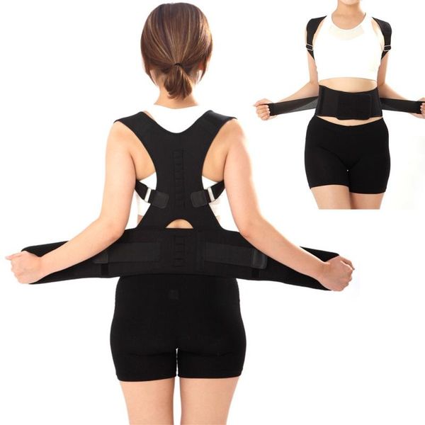 

magnetic therapy posture corrector brace shoulder spine back support belt for men women, Black;blue
