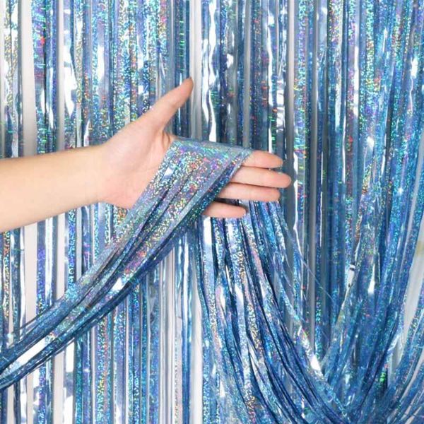 

party decoration 1x1m laser color foil fringe glitter rain curtains birthday wedding pography background supplies