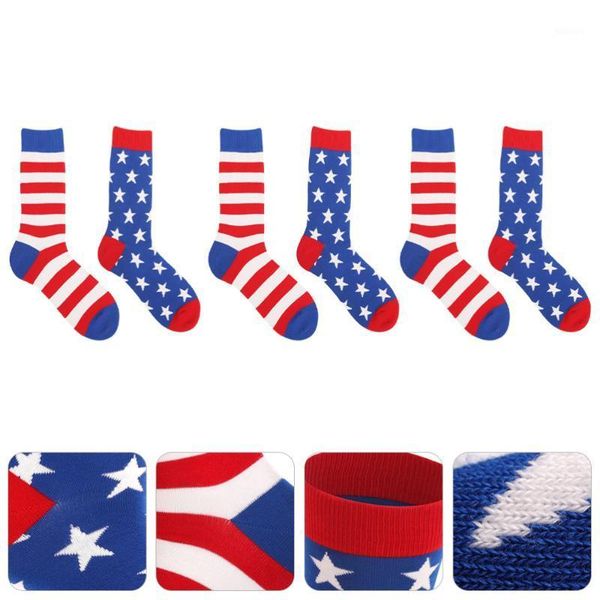 

men's socks 3 pairs fashion american flag stripe male stockings medium tube, Black