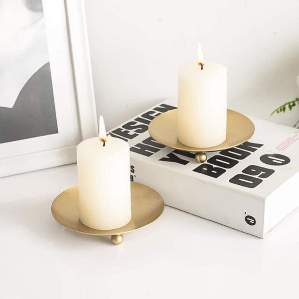 

2pcs iron plate candle holder gold black decorative iron pillar candlestick for led