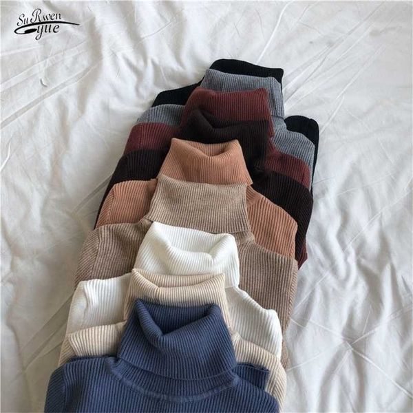 

women's turtleneck sweater autumn and winter pullover slim bottoming knitted casual long sleeve pull femme 16675 211022, White;black