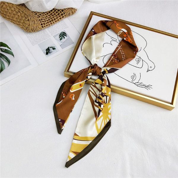 

scarves luxury silk scarf women designer five-pointed star leopard print long small bag ribbons tie head, Blue;gray