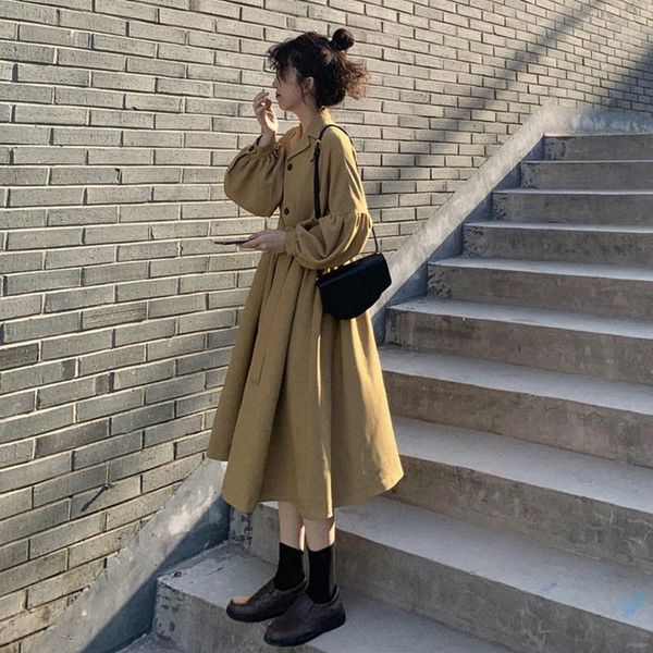 trench coat donna s francese stile giapponese abito lungo delicato piedi nude stile fata mori elegante abito a maniche lunghe j34e