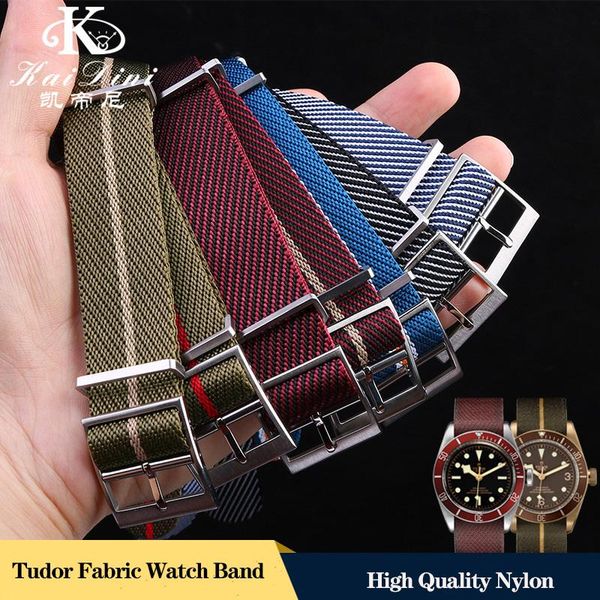 

watch bands one piece single pass adjustable slanted nylon nato strap for fabric band movable ring military bracelet 20mm 22mm, Black;brown