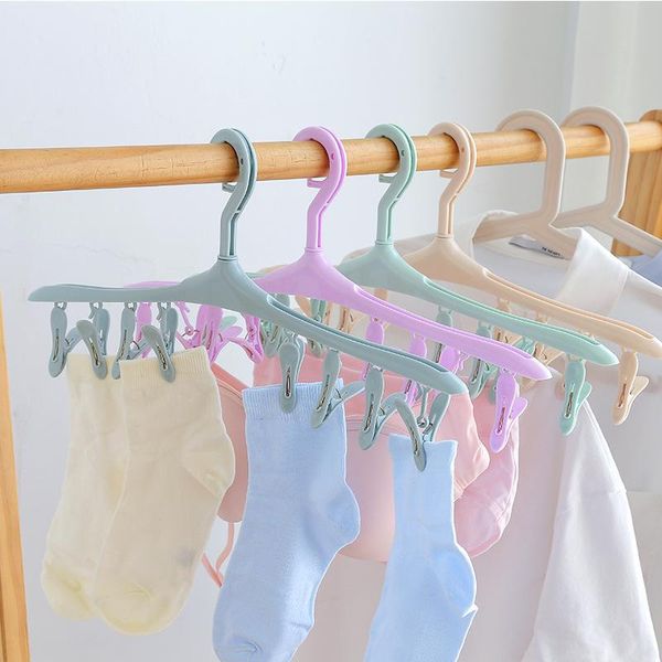 

hangers & racks windproof buckle hanger multifunctional plastic candy color clothes small socks air drying rack 8 clips laundry