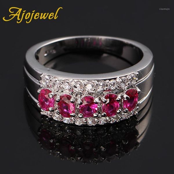 

cluster rings ajojewel red stone for women crystal zircon band ring luxury finger jewelry wholesale feminino bague femme, Golden;silver