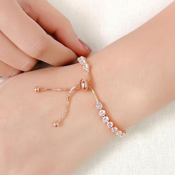 

charm bracelets colorful clear cubic zirconia birthstone bracelet for women jewelry adjustable slider bolo rose gold link chains 23cm, Golden;silver