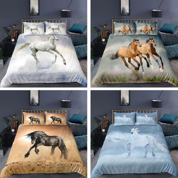 

bedding sets animal series 3d horses running design duvet cover+pillowcase single twin  king bed set 4 style