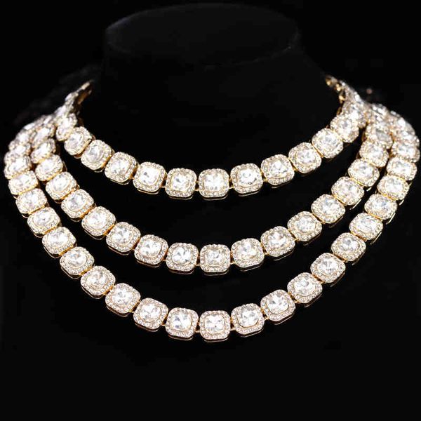 Hip Hop Rapper Rosa Quadrat Kristall Tennis Kette Halskette für Männer Frauen Bling Iced Out Choker 2022 Mode Charme schmuck