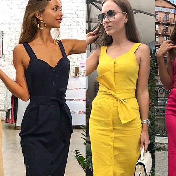 

women solid sleeveless v neck button holiday party dress with belt vestido mujer roupas feminina slim dresses s, Black;gray