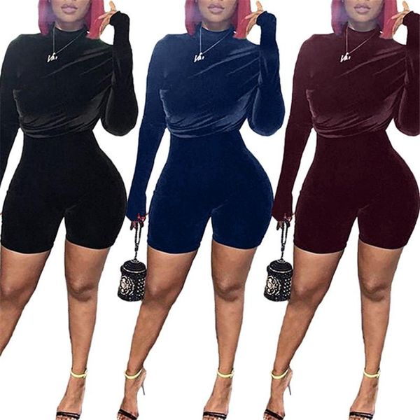 

women's jumpsuits & rompers multi-wear soft velet women high elastic long sleeve shorts jumpsuit zipper casual fashion autumn winter tu, Black;white