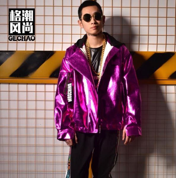 

personality purple pu jacket men casual clothes mens jackets leather coats jaqueta masculina chaqueta hombre casaco hooded, Black;brown