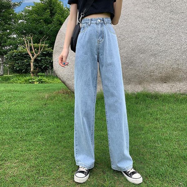 

women's jeans light blue wide-leg spring/summer 2021 style high waist drape loose straight-leg pants y2k mopping trousers