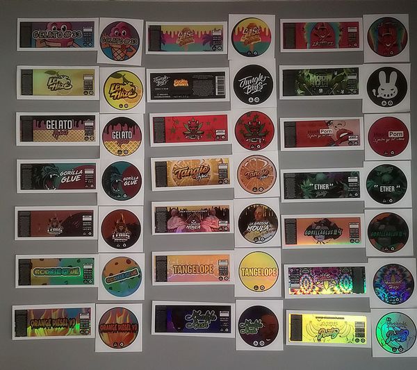 

hologram stickers packing bags for 3.5 gram 60ml lemon haze plastic jar tank dry herb flower container moon rock labels