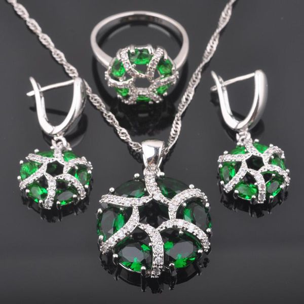 

earrings & necklace fahoyo 2021 specific green zirconia women's silver color jewelry sets pendant rings qz0442