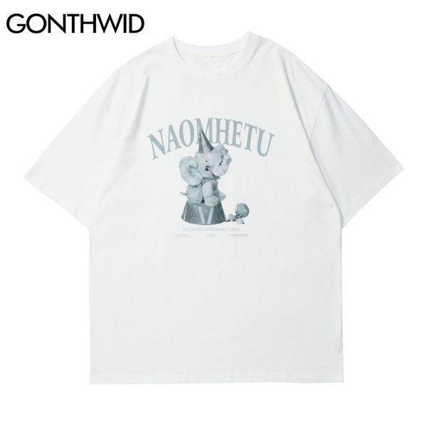 

tshirts harajuku toy elephant short sleeve tees shirts streetwear mens hip hop fashion summer casual loose cotton 210602, White;black