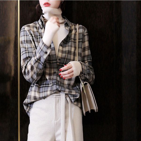 

2021 new spring summer autumn selling women's fashion casual ladies plaid shirts 3sfo, White