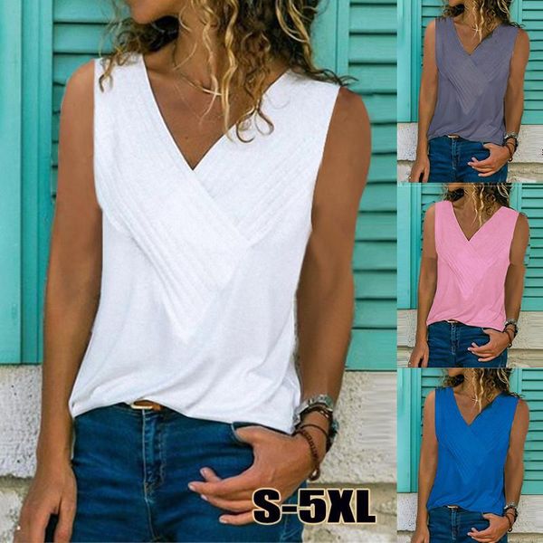 

5xl plus size loose casual blouse women solid sleeveless v-neck summer shirt new streetwear fashion all-match blusas female, White