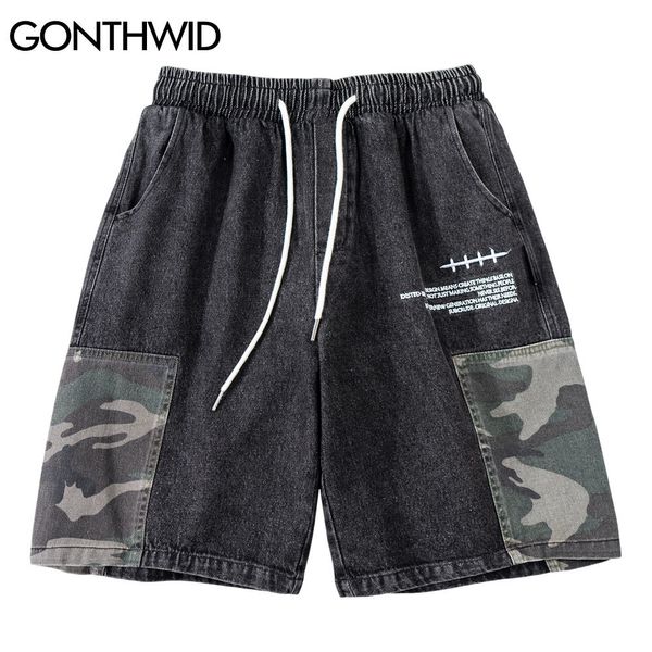 GONTHWID Denim Shorts Hip Hop Camo Camouflage Farbe Block Patchwork Jeans Streetwear Fashion Sommer Harajuku Beiläufige Kurze Hosen C0325