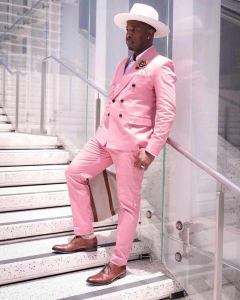 

men's suits & blazers jeltoin costume homme casual pink double breasted men wedding tuxedo terno masculino slim fit blazer pant 2 piece, White;black