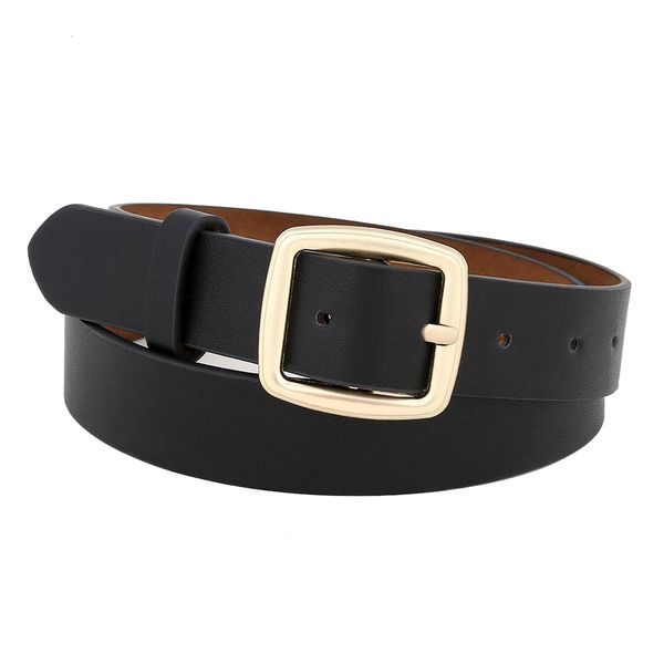 

women's belt pu thin belt round buckle student belt decoration, Black;brown