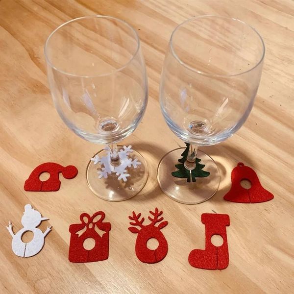 

christmas decorations 6pcs/lot wine glass decoration xmas party decor felt cup ring table year festival supplies