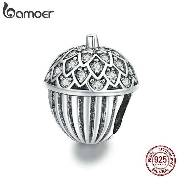 

bamoer genuine 925 sterling silver cz silver lucky pine cone original charm for brand female diy bracelet jewelry bsc337 q0531, Black