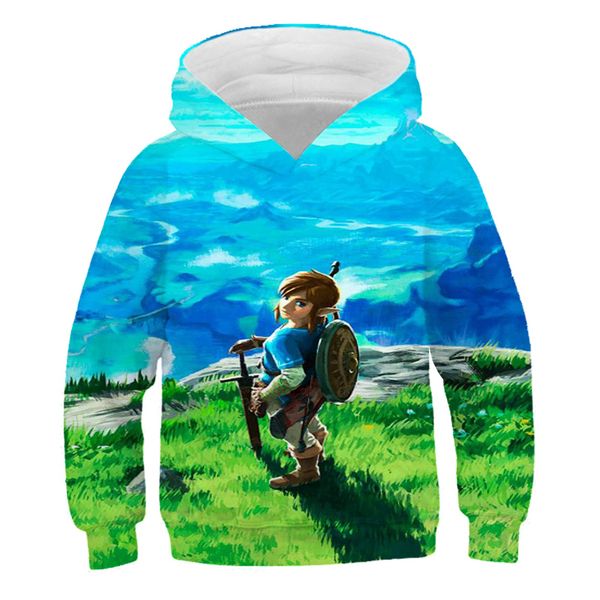

own too big comic boy sweatshirt autumn new product polyester-cotton anime zelda 3d printing childrens hoodie 4-14 years old, Black