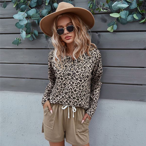 

2021 spring new leopard set short sleeve button pullover for women shorts co-ords fashion summer two piece sets ie0k, White;black