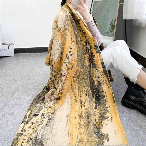 

tippet muffler scarf live broadcast of qingming shanghetu scarf for women in autumn and winter imitation cashmere thickened warm air conditi, Blue;gray