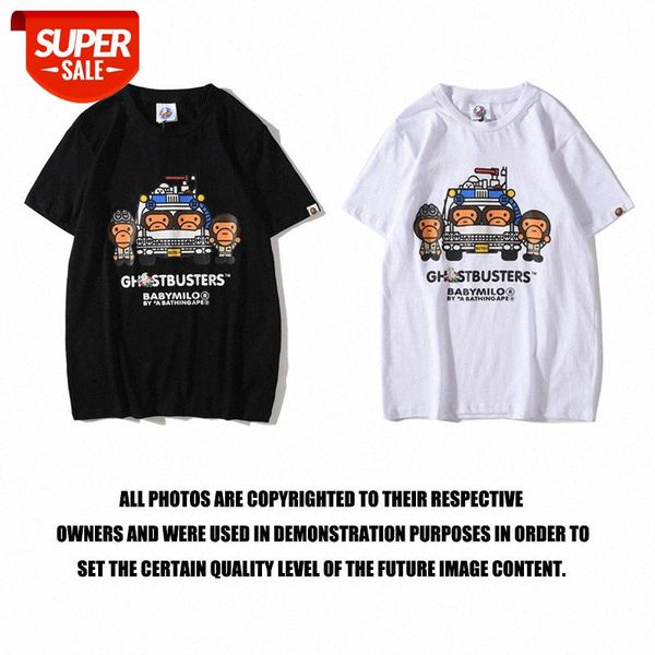 

japanese brand ape-man head ghostbusters joint short-sleeved t-shirt couple casual bottoming shirt #as7b, White;black