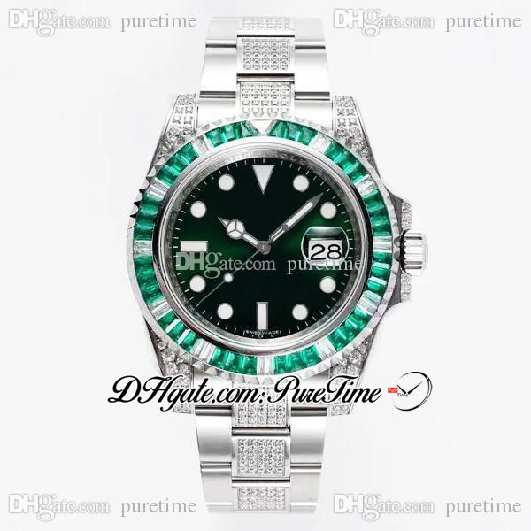 

2021 rof a2836 automatic mens watch green diamond bezel green dial 904l steel diamond bracelet 116610 super jewelry edition puretime g7, Slivery;brown