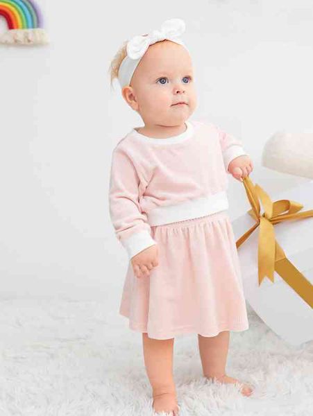 

baby contrast trim sweatshirt & skirt she, White