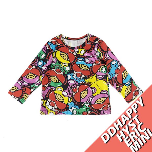 

2021 new teddy black super long full print sleeve pacifier children's t-shirt, Black;white