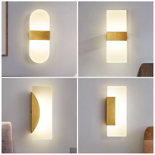 

led bedside bedroom strip modern simple nordic copper luxury living room new chinese wall lamp