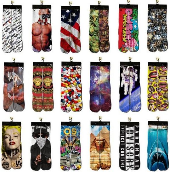 

fashion sports socks big brand new kids men 3d printed stocking pattern hip hop cotton sock sox animal cartoon skull687896645rft, Black