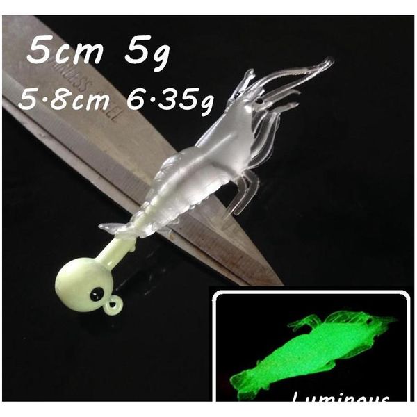 

1pc 5g & 6.35g luminous shrimp jigs fishing hooks lead + pvc fishing lure soft baits & lures pesca fishing tackle a jllvcd insyard