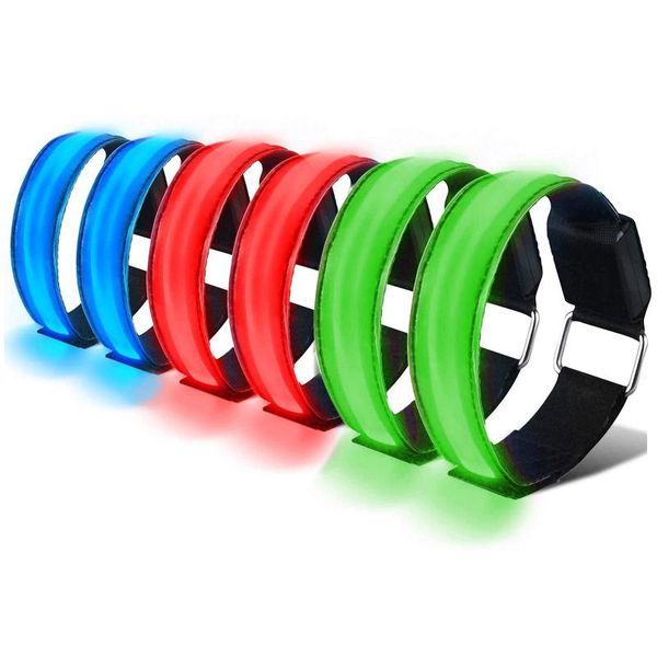 

4pcs outdoor running sports led reflective bracelet wrist strap night sports run light reflective band safety flashing belt, Black;red