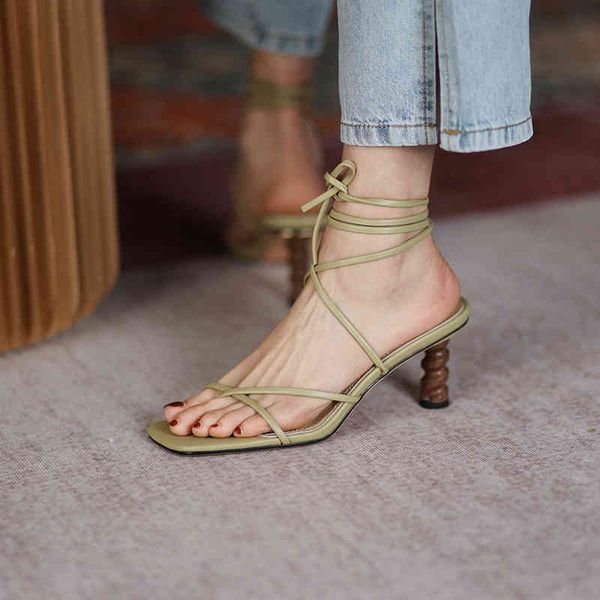 

sandals casual ankle belts women's shoes with thick heels handmade summer lace high-wood spiral (5cm-8cm) ce06, Black