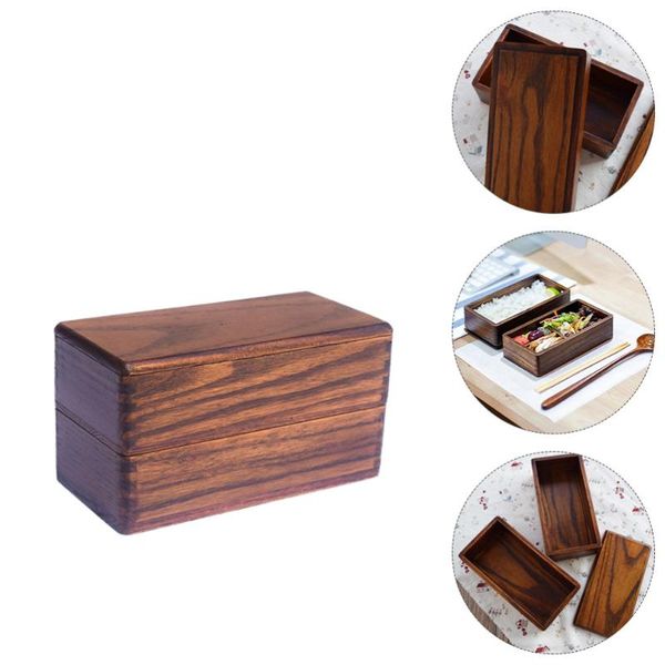 

1pc japanese style lunch bento box two layers lunch container wood sushi box