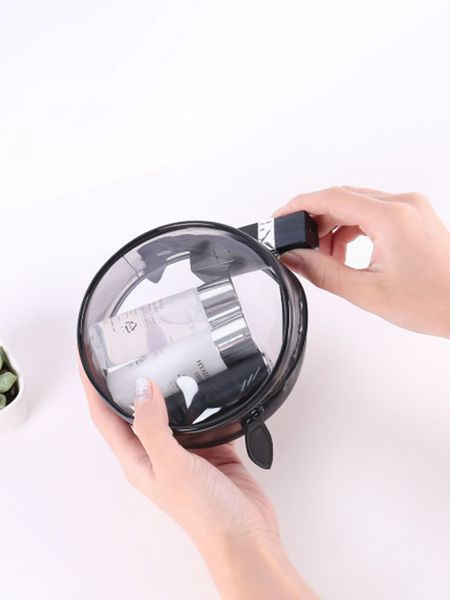 

portable travel makeup bag transparent multifunctional zipper wash bags simple pvc waterproof (120mm in diameter, 45mm in height