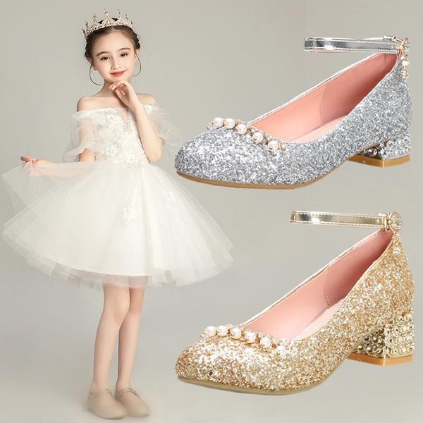 

flat shoes princess girls high heels children performance dance party moccasins student dress crystal 04, Black;grey