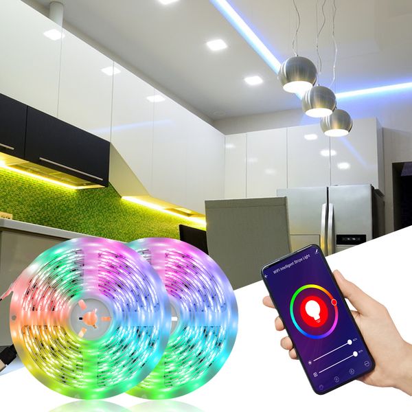 

2021 new 5050rgb intelligent wi fi leds 5/10m 150/300leds light string ip65 led strip compatible with alexa/google house/ehco eqtf