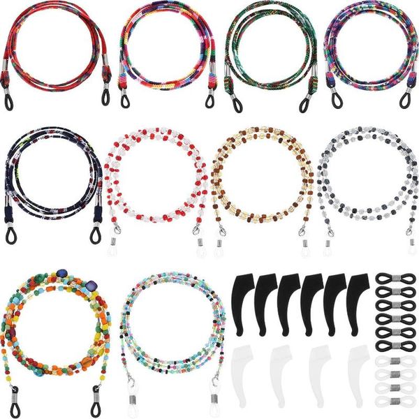 

chains 10 pieces eyeglass elegant eyewear retainer beaded strap holder with anti-skid ear hooks and silicone eyeglasses, Silver