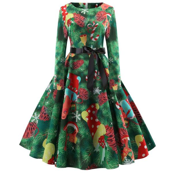 

casual dresses 2021 women's halloween christmas print dress long sleeve round neck slim party vk-ing, Black;gray