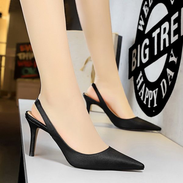 

big size 34 to 40 41 42 43 concise strappy sling back pointy stiletto heels wedding shoes 8cm multi colors, Black
