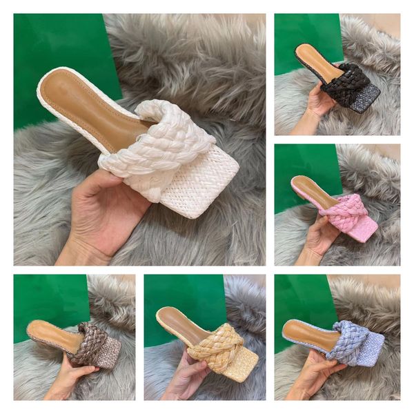 

2022 luxury designer women sandals stretch sandal intrecciato woven square toe muller shoes twisted straps leather outsole summer fashion wi, Black